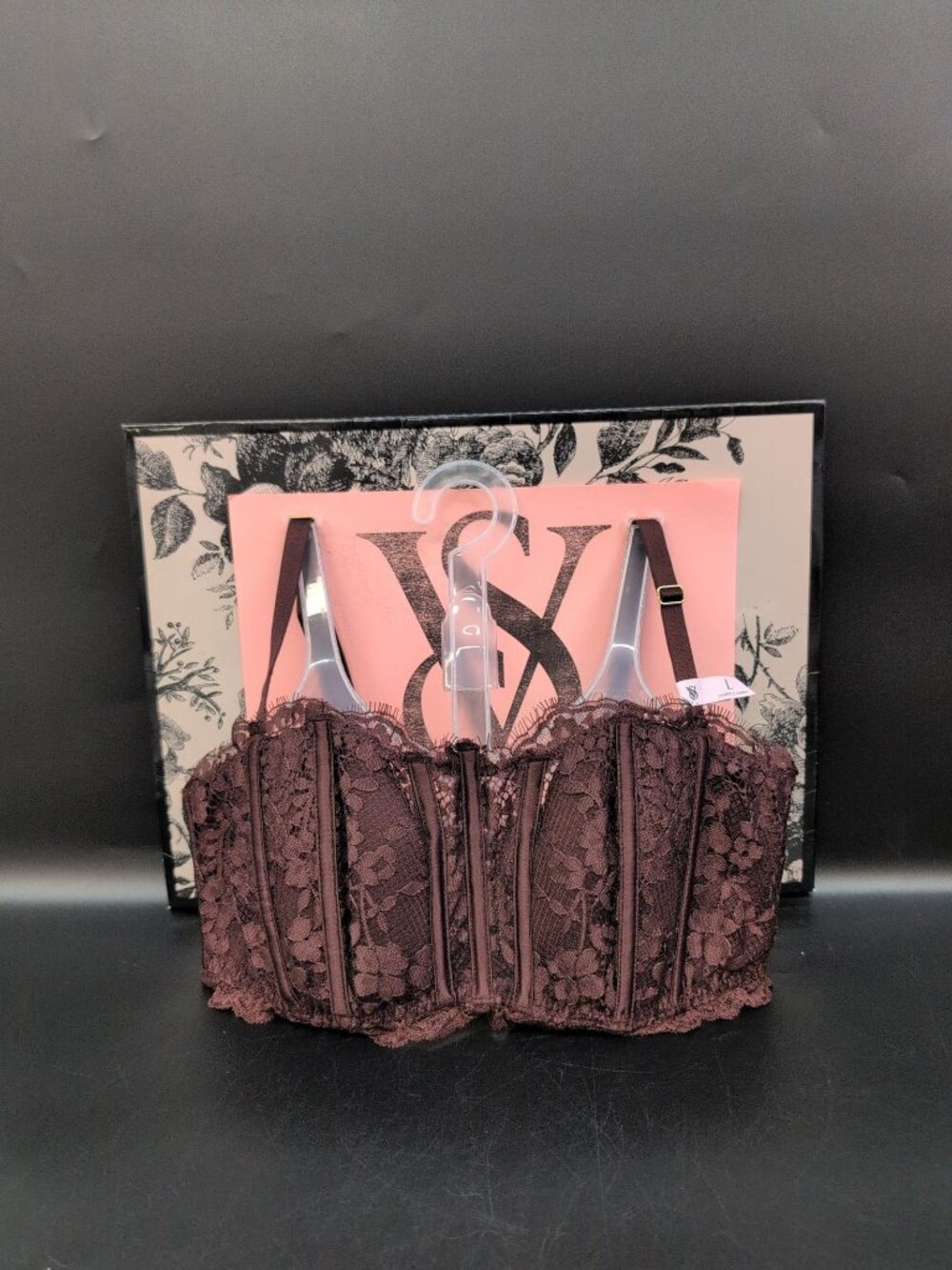 Victoria Secret Dream Angels Lace Lightly Lined Bandeau Bra Large Burgundy Brown